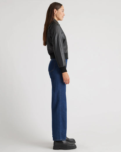 100% Washed Leather Bomber Jacket - XS / Black