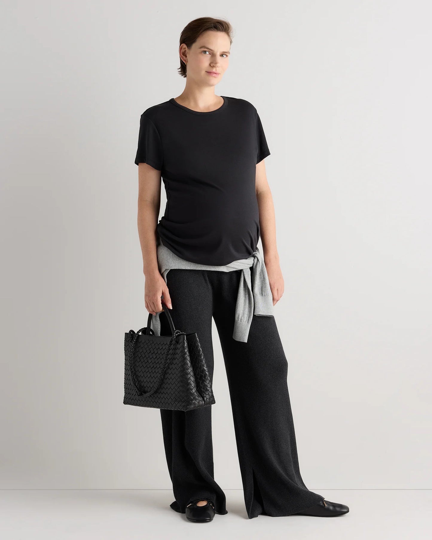 Cotton Modal Maternity Crew Neck Tee (2-pack) - XS / Black/Redwood Brown