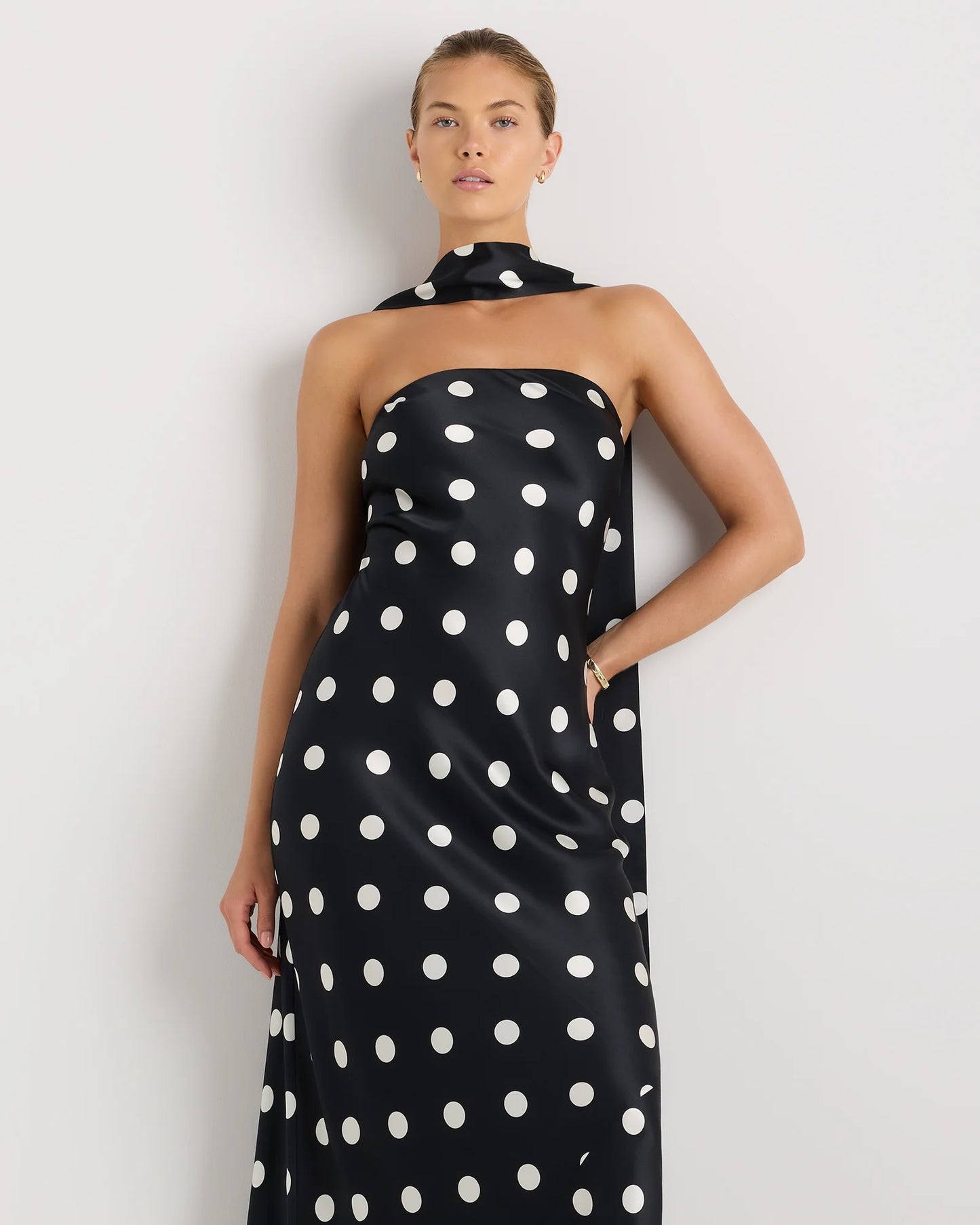 100% Washable Silk Strapless Scarf Maxi Dress - XS / Black