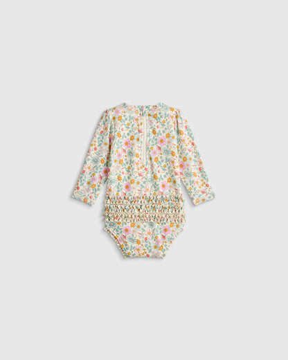 Long Sleeve Tie One-Piece Swimsuit - 0-3M / Soft Ditsy Floral