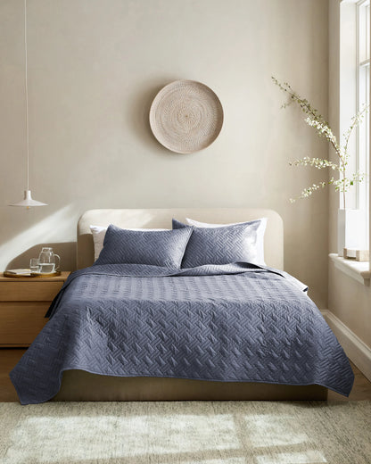 Organic Cotton Basketweave Quilted Sham Set - Standard / Mineral