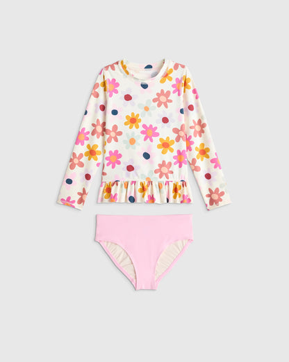 Long Sleeve Ruffle Rash Guard Two-Piece Swimsuit - 6 / Poolside Floral