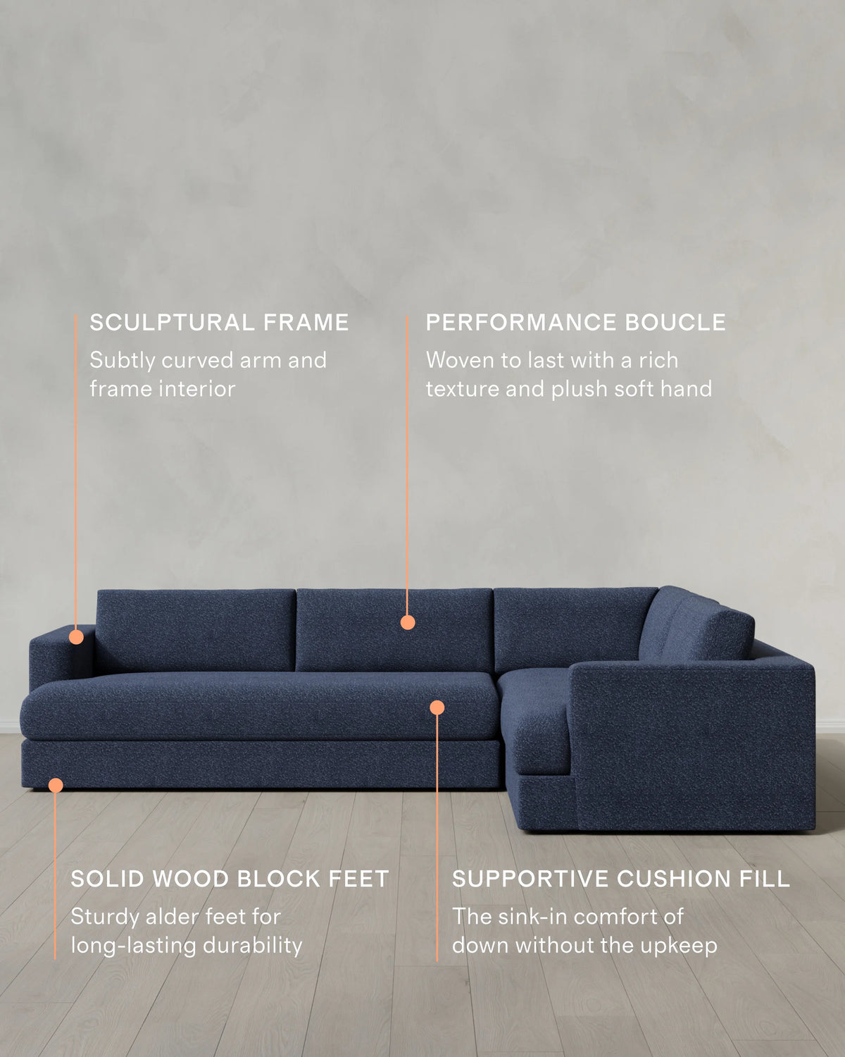 Sierra Curved Arm L Sectional in Performance Boucle - Right Arm / Mushroom