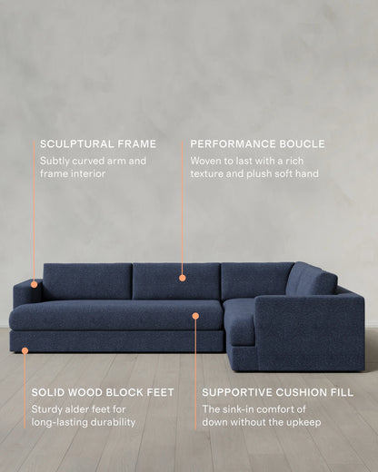 Sierra Curved Arm L Sectional in Performance Boucle - Right Arm / Mushroom