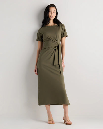 Stretch Cotton Jersey Side Tie Midi Dress - XS / Spiced Orange