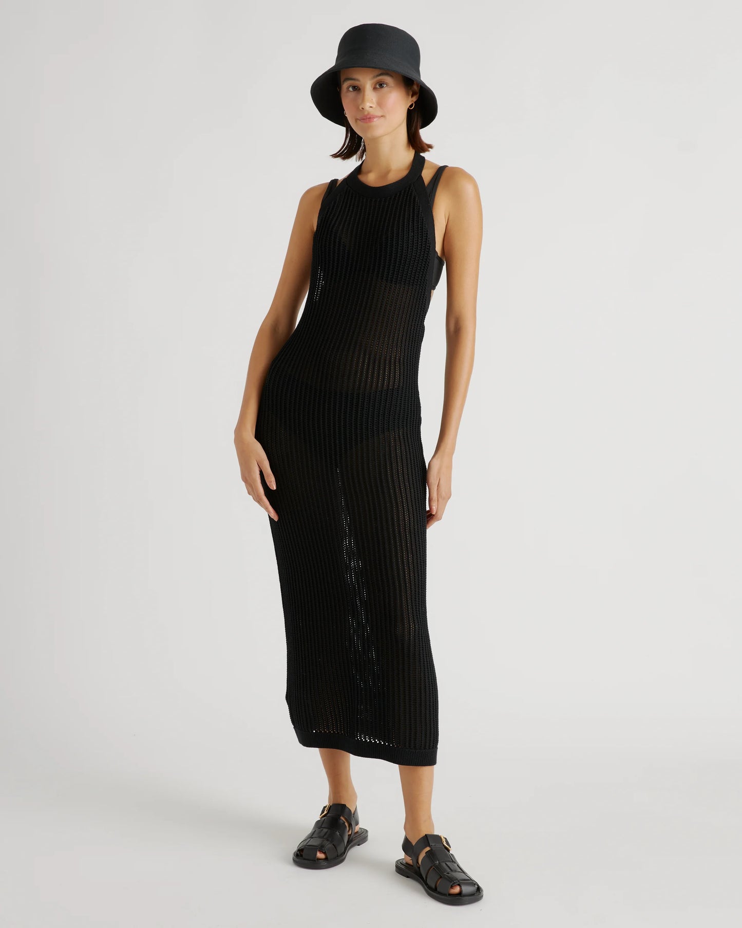 100% Organic Cotton Open-Knit Cover-Up Maxi Dress - XS / Beige