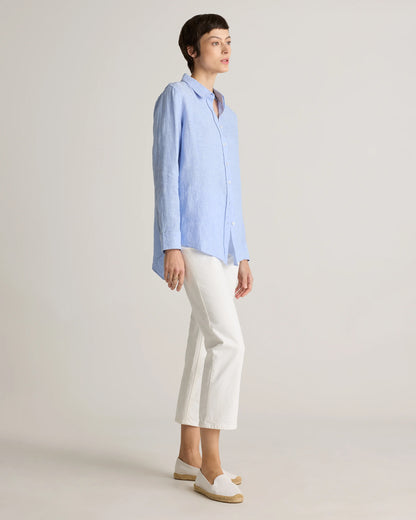 100% European Linen Long Sleeve Shirt - XS / Blue Pinstripe