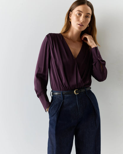 Washable Stretch Silk Surplice Bodysuit - XS / Moonstone Blue