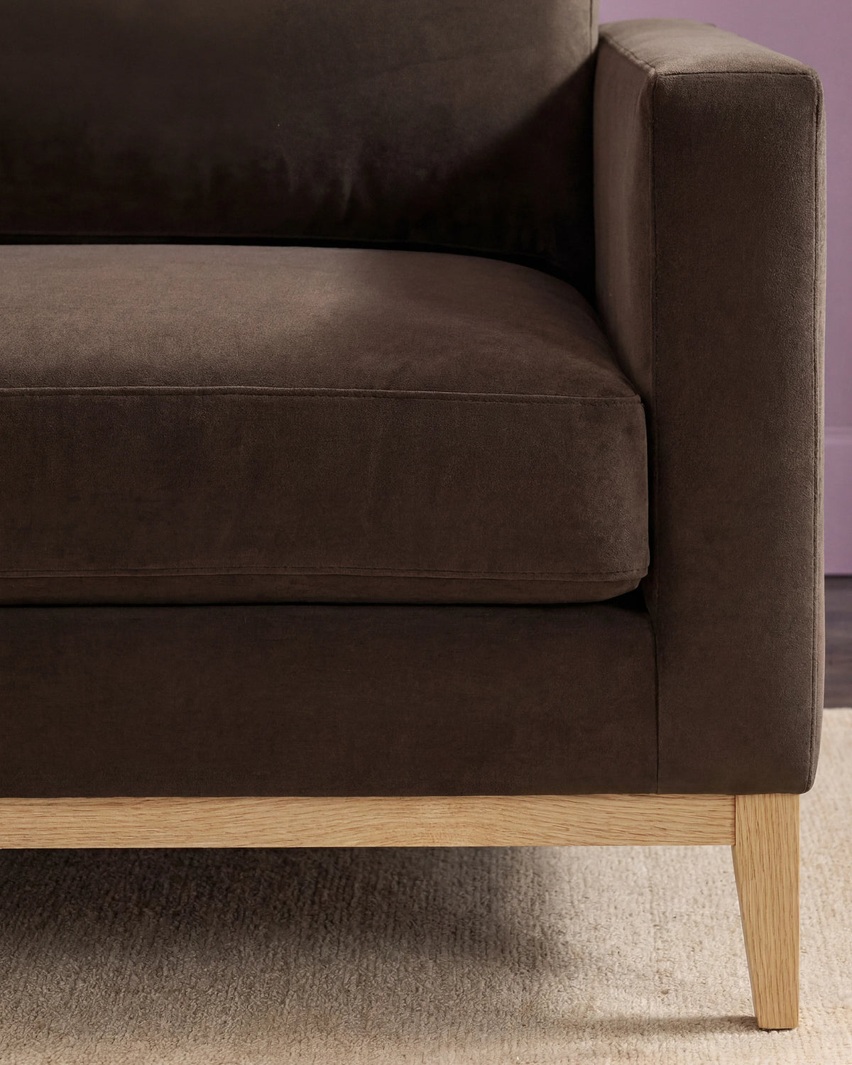 Performance Velvet Sofa with Solid Oak Base - 7ft / Java