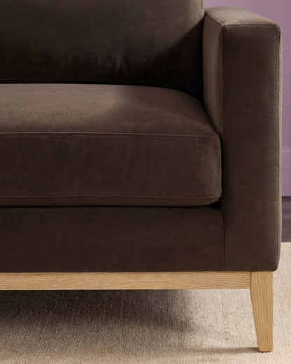 Performance Velvet Sofa with Solid Oak Base - 7ft / Java