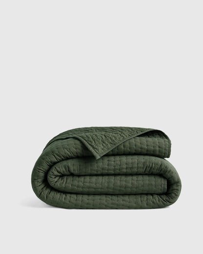European Linen Cotton Stitch Quilt - Twin / Stone
