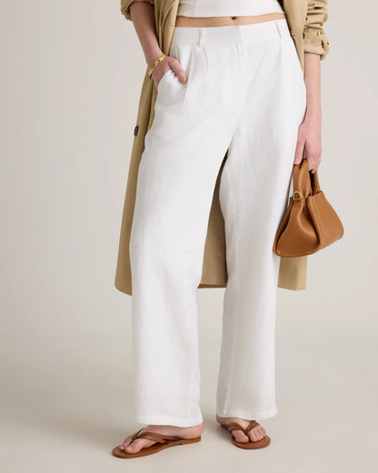 100% European Linen Pleated Trouser - 6 / Deep Navy