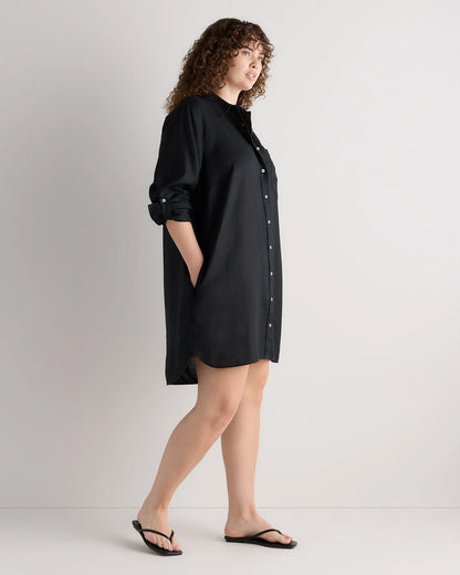 100% European Linen Shirt Dress - 1X / Black