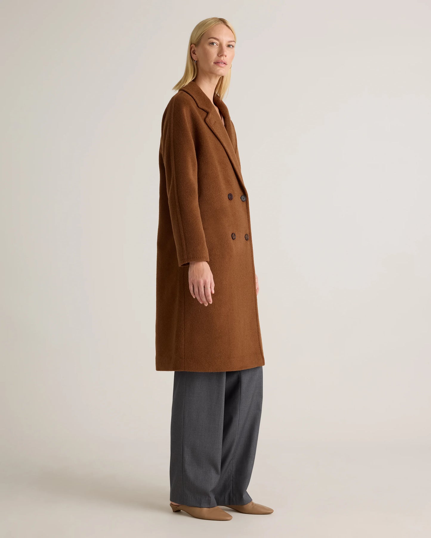 Camel Hair Double-Breasted Slouch Coat - XS / Vicuna