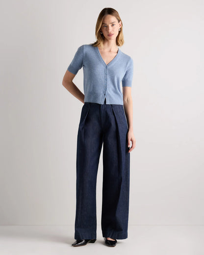 Mongolian Cashmere Short Sleeve Cardigan - XS / Oatmeal