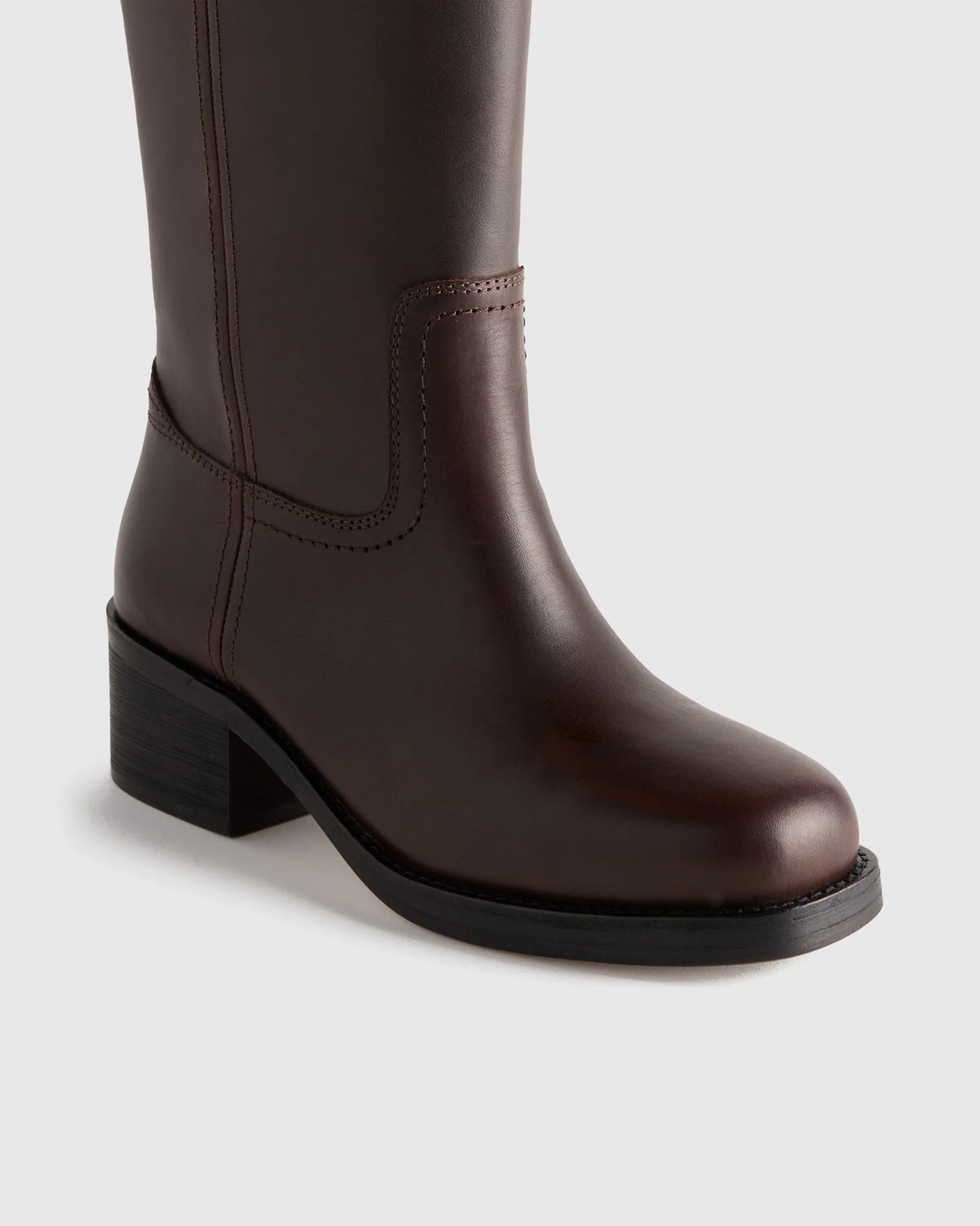 Italian Leather Block Heel Boot - 5 / Chestnut