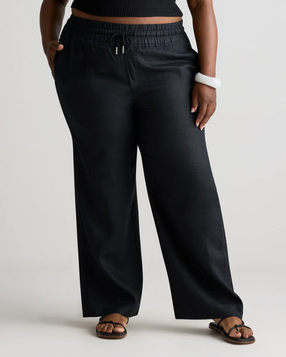 100% European Linen Wide Leg Pants - 1X / Bayberry Olive
