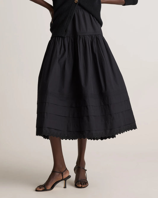 100% Organic Cotton Poplin Pintuck Maxi Skirt - XS / Black