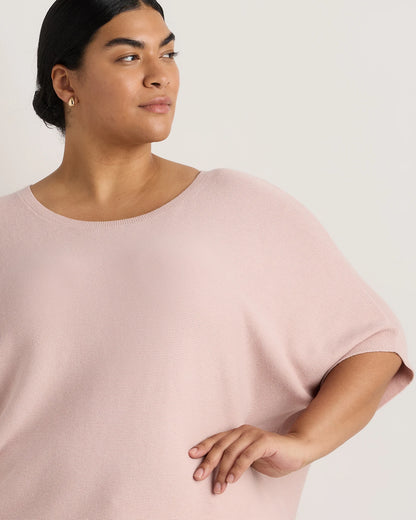 Lightweight Cotton Cashmere Link-Stitch Dolman Sweater - 1X / Orchid Blue Mini Stripe