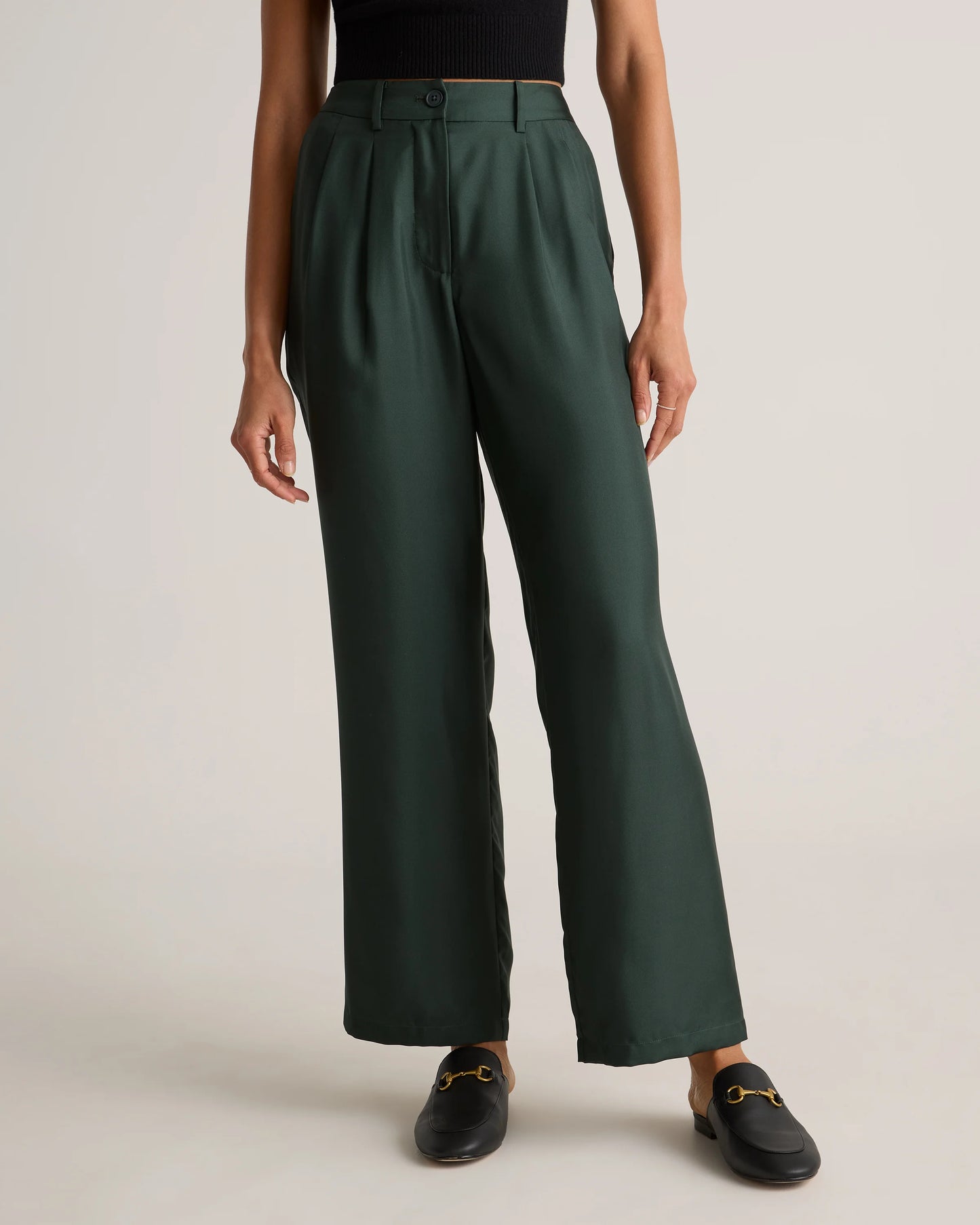 100% Silk Twill Trouser - 0 / Forest Green