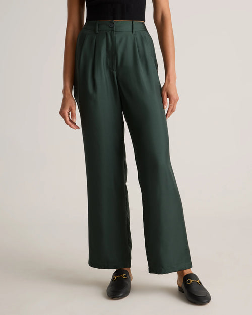 100% Silk Twill Trouser - 0 / Forest Green