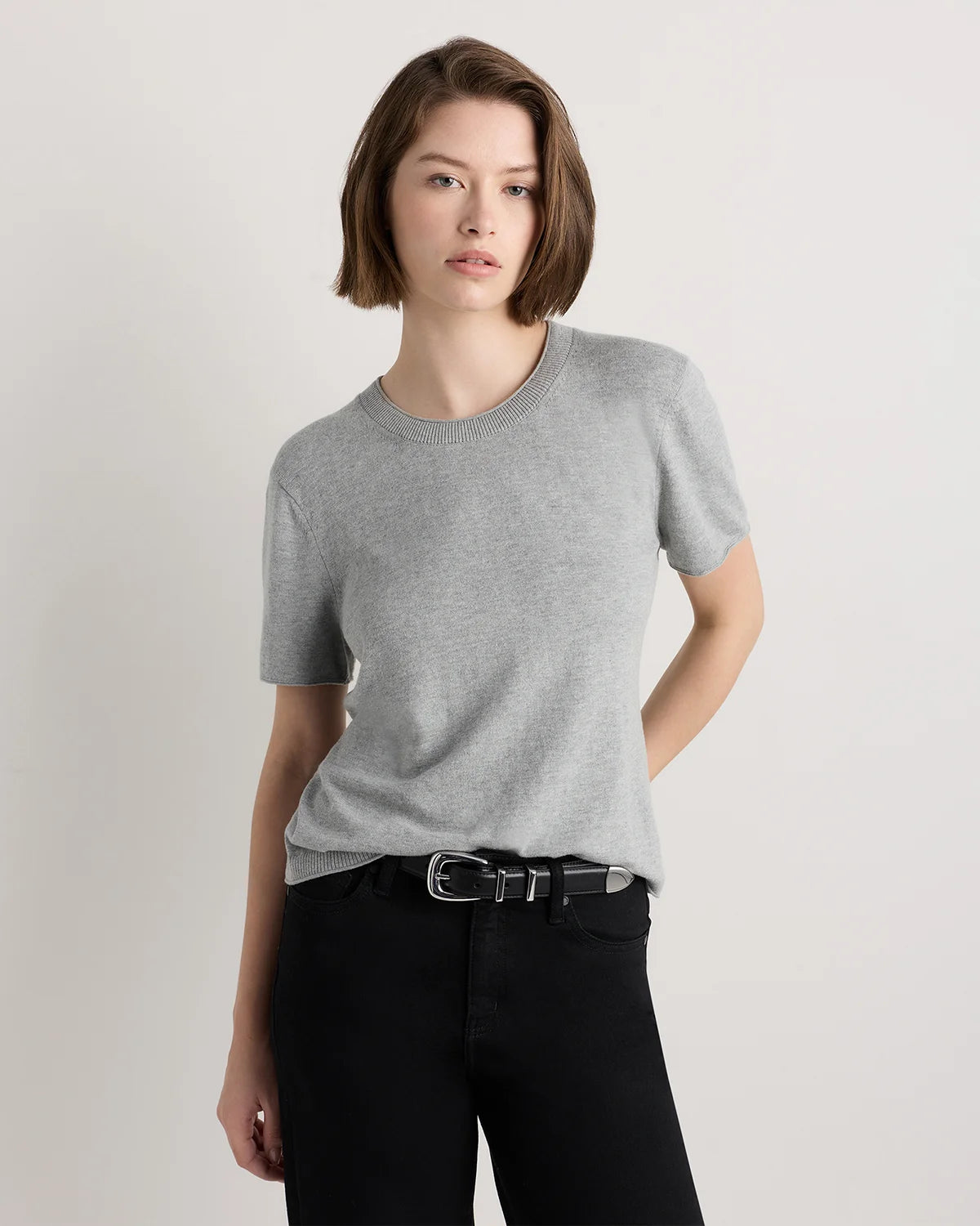 Lightweight Cotton Cashmere Relaxed Sweater Tee - XS / Sugar Stone