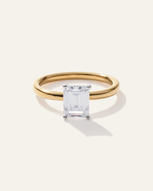 Lab Grown Diamond Emerald Comfort Fit Engagement Ring - 2ct - 4 / Yellow Gold