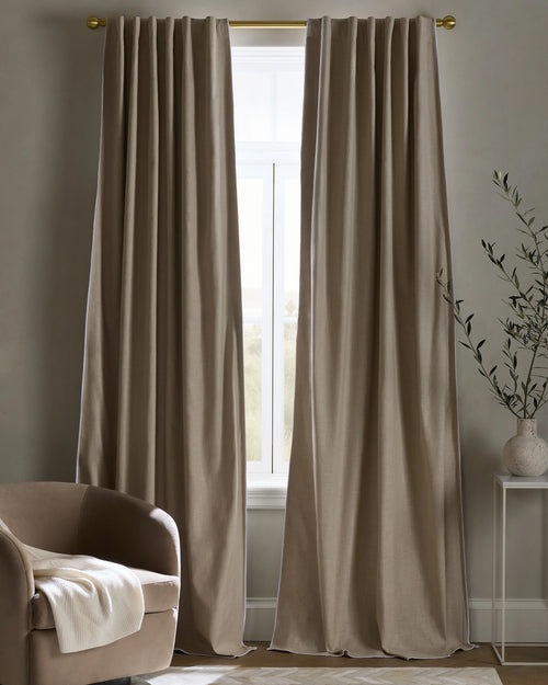 Piped Edge Cotton True Blackout Curtain - Single Panel - 48x84 / Natural/White Piping