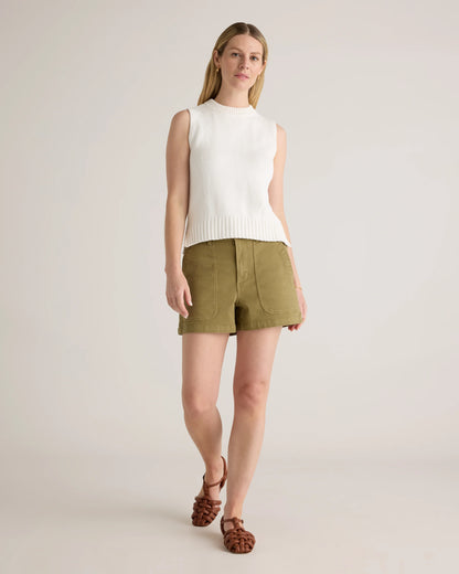Organic Stretch Cotton Twill Utility Shorts - 0 / Ivory