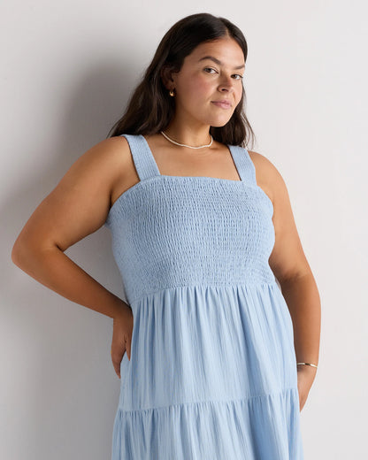 100% Organic Cotton Gauze Smocked Sleeveless Maxi Dress - 1X / Ocean Breeze