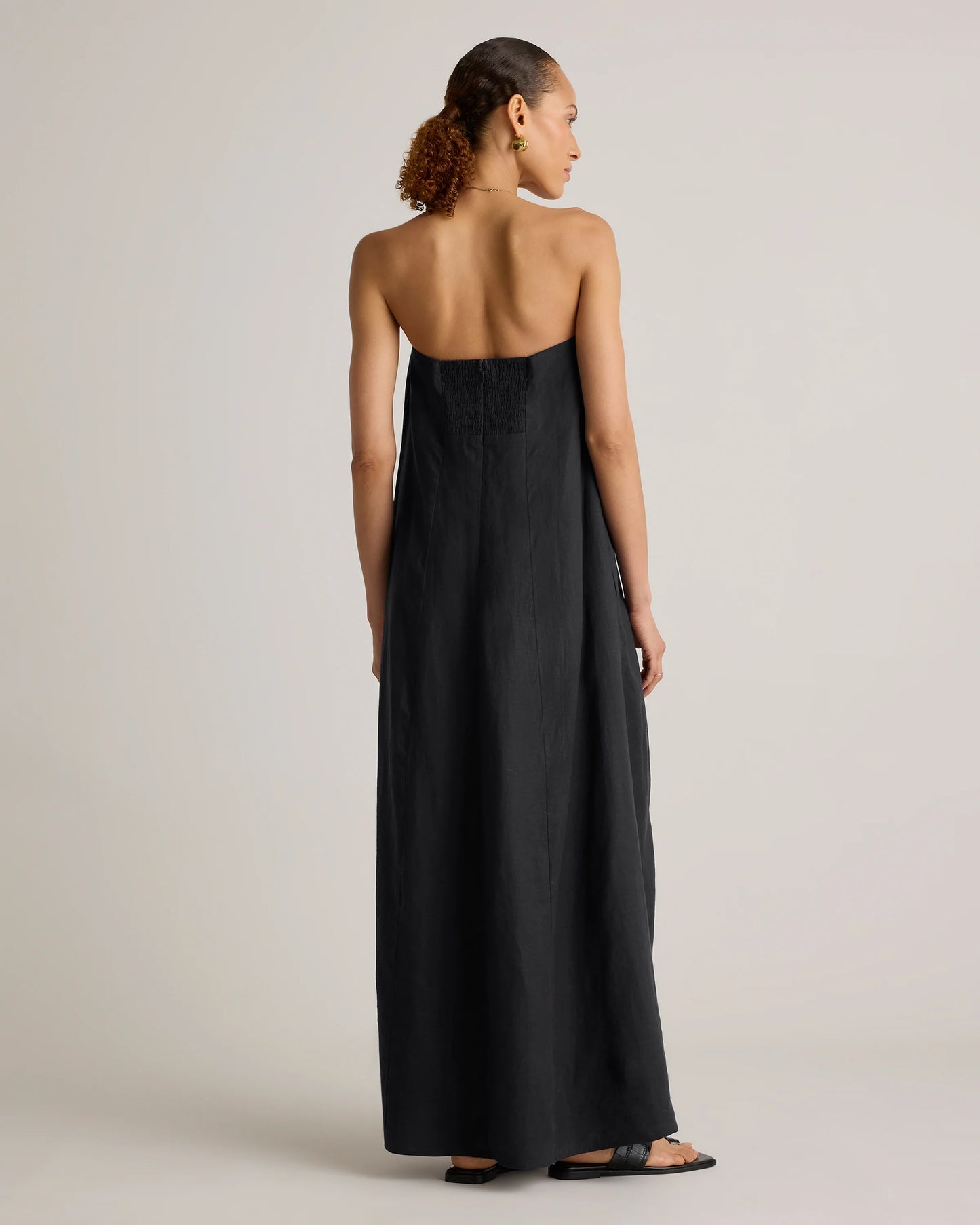100% European Linen Strapless Maxi Dress - XS / Brick Red Heirloom Floral