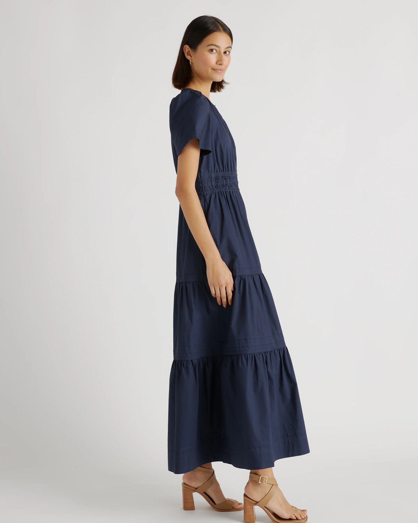 100% Organic Cotton Poplin Tiered Maxi Dress - XS / Riviera Blue Heirloom Floral