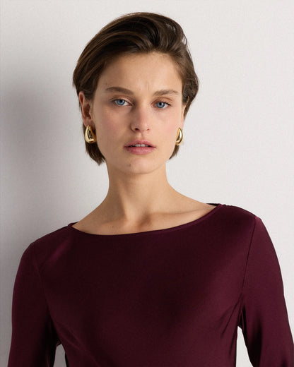Washable Stretch Silk Long Sleeve Maxi Dress - XS / Wine Tasting Red
