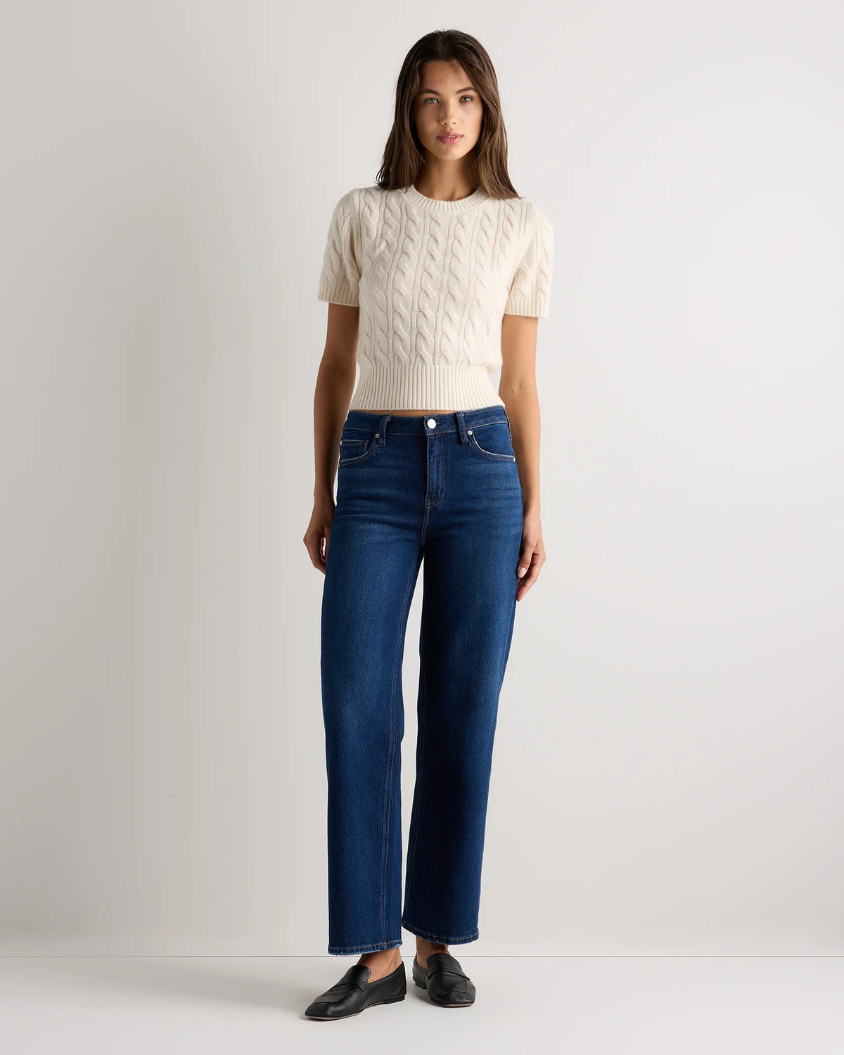 Mongolian Cashmere Shrunken Cable Tee - XS / Ivory