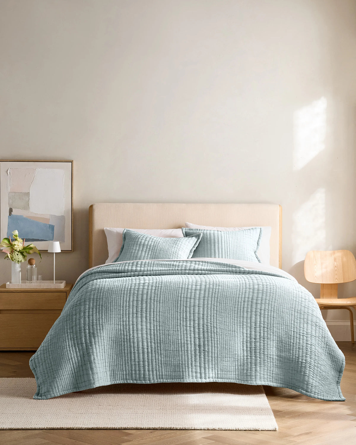 Organic Cotton Channel Stitch Sham Set - Standard / Coral Pink