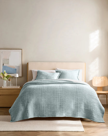 Organic Cotton Channel Stitch Sham Set - Standard / Coral Pink