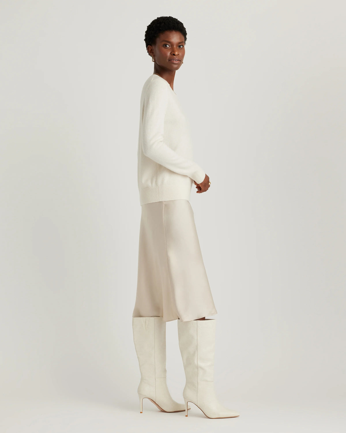 100% Washable Silk Skirt - XS / Champagne