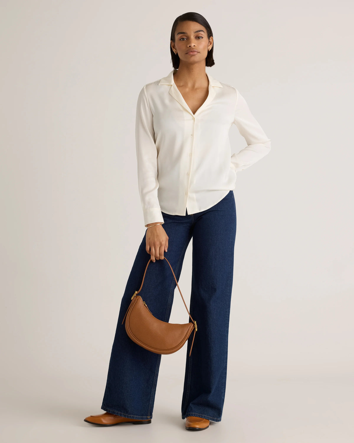 Washable Stretch Silk Notch Collar Blouse - XS / Moonstone Blue