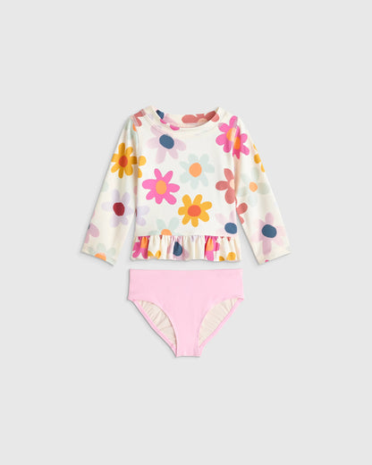 Long Sleeve Ruffle Rash Guard Two-Piece Swimsuit - 6-9M / Poolside Floral