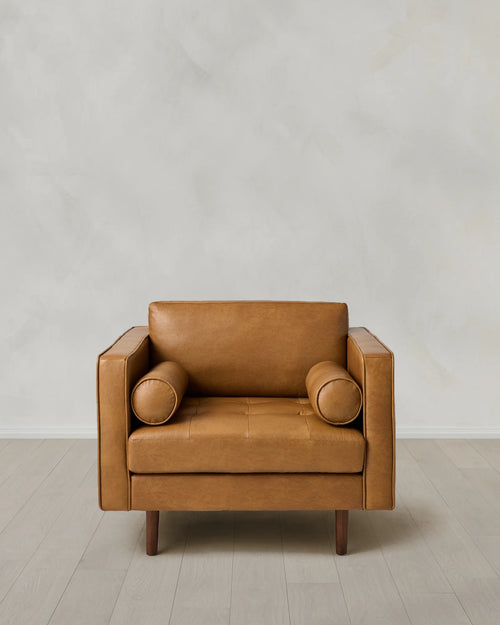 Italian Leather Midcentury Accent Chair - One Size / Chestnut