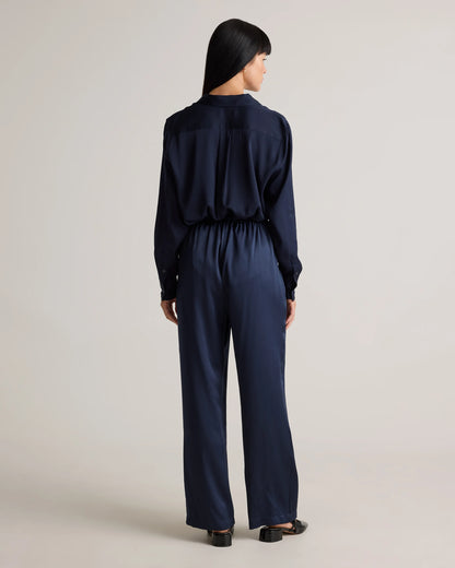100% Washable Silk Drawstring Wide Leg Pants - XS / Champagne