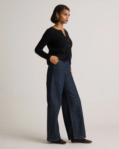 100% Yak Soft Rib Crew Cardigan - XS / Black