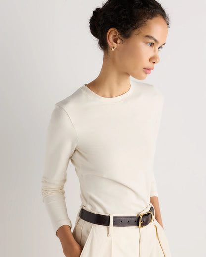 Stretch Cotton Jersey Fitted Long Sleeve T-Shirt - XS / Linen White