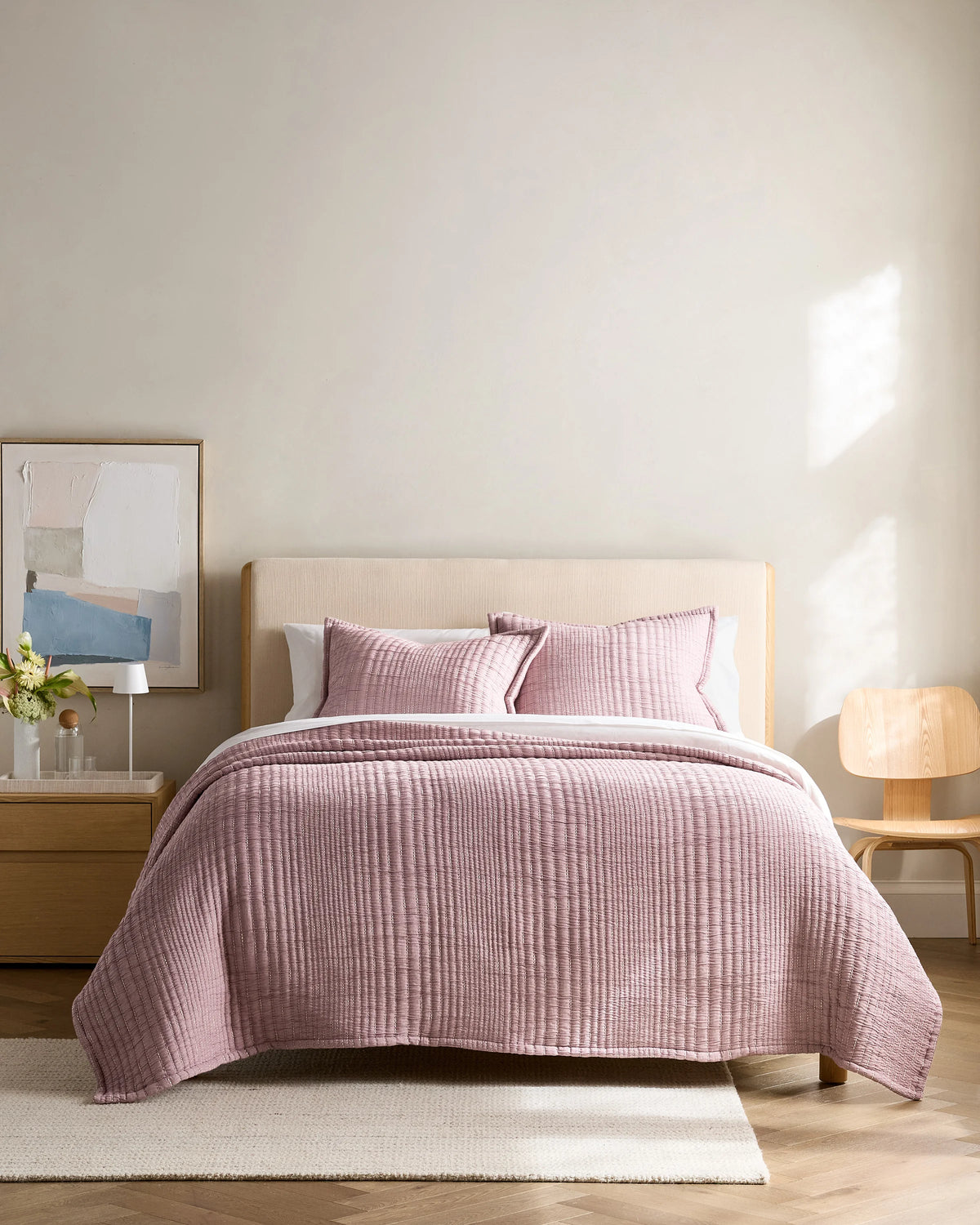 Organic Cotton Channel Stitch Sham Set - Standard / Coral Pink