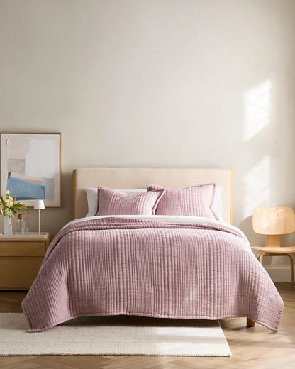 Organic Cotton Channel Stitch Sham Set - Standard / Coral Pink