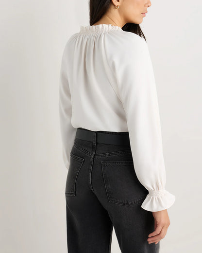 Drapey Chiffon Split Neck Long Sleeve Blouse - XS / Barolo Burgundy