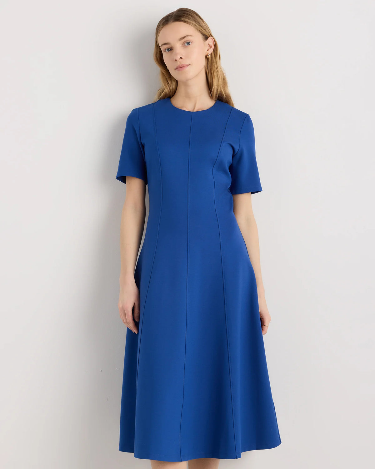 Ultra-Stretch Ponte Short Sleeve Midi Dress - XS / Ruby Red