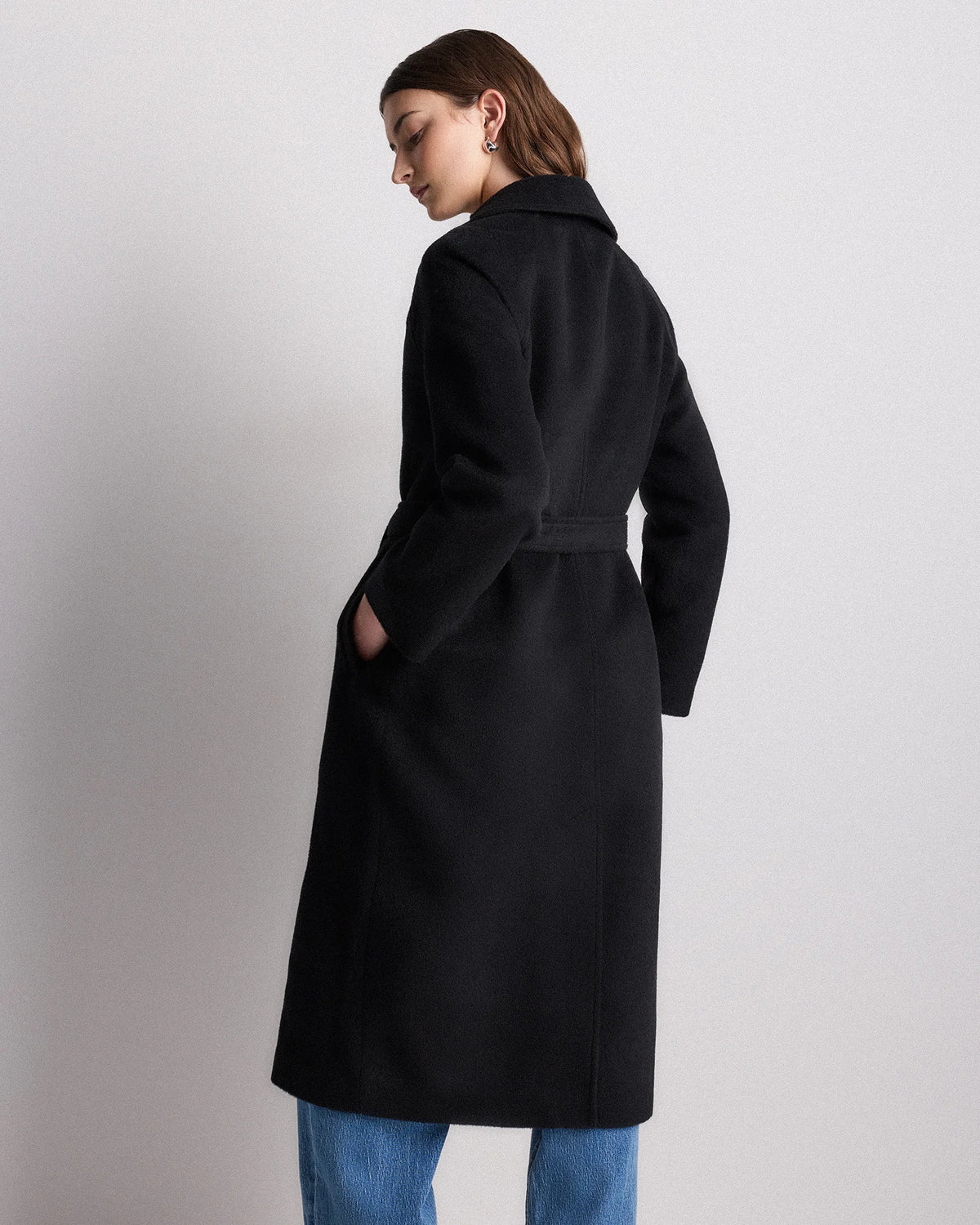 Camel Hair Double-Breasted Long Wrap Coat - XS / Vicuna