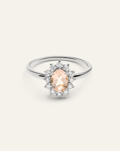 14K Gold Lab Grown Diamond and Morganite Halo Ring - 4 / White Gold