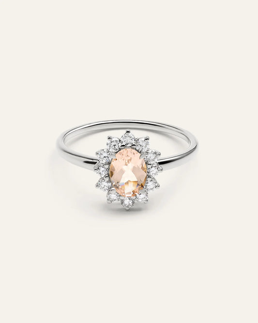 14K Gold Lab Grown Diamond and Morganite Halo Ring - 4 / White Gold